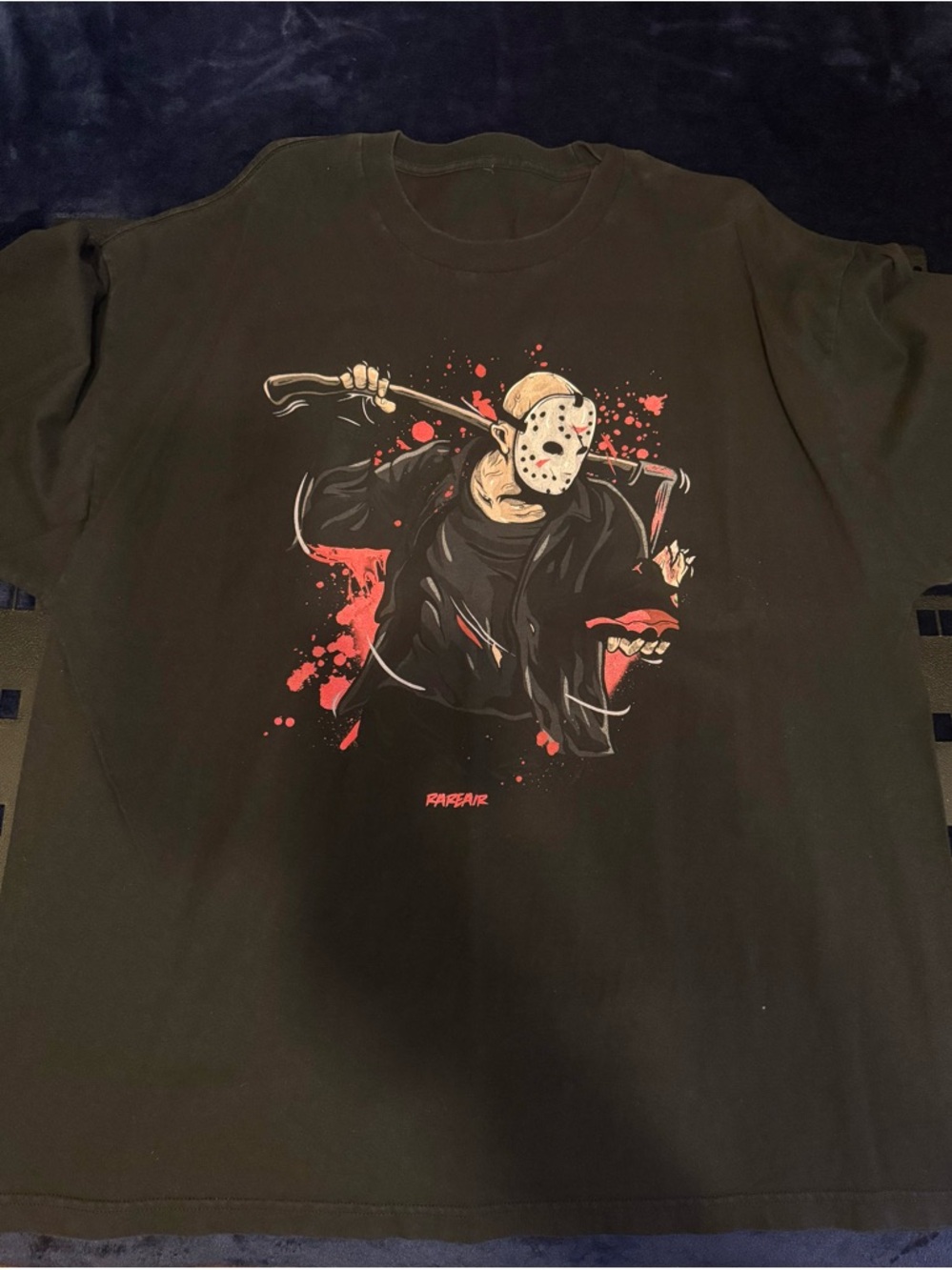 Men's Black Graphic Horror Tee with Red Accents